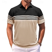 お買い得  メンズ クラシックポロ-男性用 コットンブレンドポロシャツ ゴルフシャツ カジュアル スポーツ クラシック 半袖 ファッション クール カラーブロック 縞柄 ボタン 夏 春 &amp; 秋 レギュラー ダークブラウン ブラック バーガンディー ライトグレー ライトブルー コットンブレンドポロシャツ