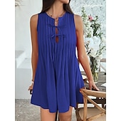 tanie Sukienki kwiatowe-Damskie Sukienka mini Codzienne sukienki Sukienka na szerokich ramiączkach Letnie sukienki Moda Klasyczny Nowoczesny Codzienny Święto Weekend Regularny Równina Bez rękawów Półgolf Czarny Czerwony