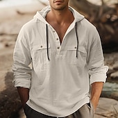economico Vacanza-Per uomo Camicia Camicia di lino Camicia Estiva Camicia da Spiaggia Camicia con cappuccio Semplice Casuale Quotidiano Nero Bianco Marrone Cachi Manica Lunga Con Cappuccio Primavera &amp; Estate