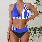 cheap Leopard Swimwear-Women&#039;s Plus Size Swimwear Bikini Tankini 2 Piece Cheeky Swimsuit Deep V Push Up Knitted Stylish Beach Wear Leopard Color Block Plunge Sleeveless Bathing Suits