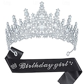 cheap Birthday Party Supplies-Birthday Party Elegant Birthday Girl 2-Piece Set Rhinestone-Embedded Crown and Sash for Ball and Party