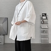 economico Casual da lavoro-Per uomo Camicia Camicia di lino Camicia casual Camicia con Bottoni Camicia di cotone Semplice Vacanza Camicia hawaiana Nero Bianco Blu marino Cachi Mezza Manica Colletto alla coreana Estate