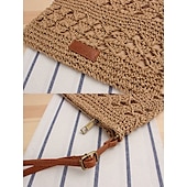 cheap Crossbody Bags-Handwoven Straw Crossbody Bag for Women – Boho Rattan Shoulder Bag with Adjustable Strap, Lightweight Summer Beach Purse for Vacation, Travel &amp; Casual Outings Army Green Brown Khaki