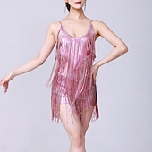 levne Oblečení na latinskoamerické tance-Latinské tance Leotard / Kostýmový overal Stahovací šňůrka Třásně Duté Dámské Výkon Trénink Bez rukávů Vysoký Polyesterový taft