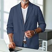 abordables Blazers Clásicos para Hombres-Hombre Blazer de lino chaqueta Negocio Fiesta de Cóctel Fiesta de Boda Moda Casual Primavera &amp; Otoño Poliéster Lino Plano Botones Bolsillo Cómodo Recto 1 botón Chaqueta de sport Negro Burdeos Azul