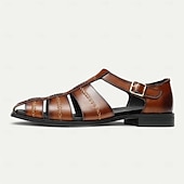 cheap Premium Leather Sandals-Premium Leather Fisherman Sandals with Buckle Detail - Stylish Choice for Outdoor Activities and Social Gatherings
