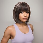 voordelige oudere pruik-Synthetische pruiken Kinky Recht Natuurlijk recht Asymmetrisch kapsel Strakke pony Machinegemaakt Pruik 30.5 cm A1 Synthetisch haar Dames Klassiek Aanbiddelijk Comfortabel Donker Grijs