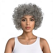 abordables Perruques de qualité supérieure-Perruque Synthétique Frisé Jerry Vague d&#039;eau Coupe Asymétrique Avec frange Fabriqué à la Machine Perruque 12 pouces A1 Cheveux synthétiques Femmes Classique Adorable Confortable Gris
