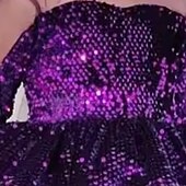 baratos Vestidos de Festa-Infantil Para Meninas Vestido Vestido de festa Côr Sólida Manga Longa Espetáculo Paetês Com Transparência Princesa Doce Com Transparência Acima do Joelho Vestido da bainha Vestido De Tule Verão