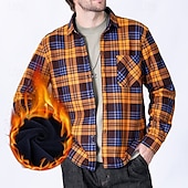 cheap Men&#039;s Button Up Shirts-Men&#039;s Shirt Casual Shirt Beach Shirt Fleece Shirt Button Up Shirt Red Royal Blue Blue Orange Green Long Sleeve Plaid Lapel Vacation Hawaiian Pocket Clothing Apparel Polyester Fashion Casual