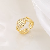 voordelige Geschenken-gepersonaliseerde letterring, cadeau voor moeder, 18k vergulde koperen ring, glad hartontwerp, verstelbare open band met zirkoon, stijlvolle en veelzijdige sieraden voor vrouwen