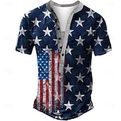 Men's American US Flag T Shirt Henley Shirt Tee Short Sleeve Designer Basic Classic Outdoor Daily Sports Summer Blue Henley Henley T-Shirt3