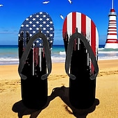 tanie Graficzne buty do druku-męskie klapki z amerykańską flagą – patriotyczne sandały w gwiazdy i paski na lato, na Dzień Niepodległości i na plażę