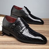 abordables Officiel-Homme Chaussures Monk Motif Crocodile Cuir PU Respirant Confortable Antidérapant Boucle Noir Rouge Dorée Automne Hiver