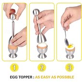 billige Kjøkkenutstyr og -redskap-eggeskallåpnersett 2 stk eggeglass for bløtkokte egg  &amp; 2 stk skjeer rustbestandig rustfritt stål passer til alle størrelser - ergonomisk design justerbar innsats for uanstrengt  &amp; presis oppsprekking
