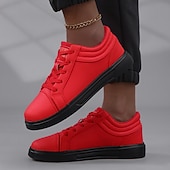 cheap Casual Sneakers-Men's Red Leather Sneakers with Sleek Design - Bold Casual Streetwear for Everyday Comfort