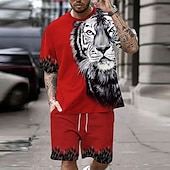 Χαμηλού Κόστους Ανδρικά εμπριμέ σετ μπλουζάκια-Ανδρικά Τίγρη 2 τεμ Σετ μπλουζάκια Καλοκαιρινές κορυφές Κοντομάνικο Κοντό παντελόνι Στρογγυλή Ψηλή Λαιμόκοψη Αθλητισμός Καθημερινό ΕΞΩΤΕΡΙΚΟΥ ΧΩΡΟΥ Διακοπές Αθλημα 3D εκτύπωση Καλοκαίρι