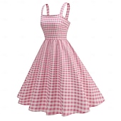 preiswerte Kleider-Retro Vintage 1950er Kleid Swing-Kleid Karomuster Damen Karneval Maskerade Alltagskleidung Junggesellinnenabschiedsparty Erwachsene Kleid Abschlussballkleider