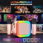 abordables Microphones-Mini machine de karaoké portable Bluetooth, mini microphone de karaoké, haut-parleur de chant avec 2 micros sans fil et lumière pour tous les smartphones