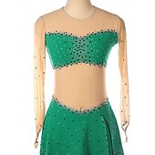 abordables Robes de Patinage Artistique-Robe de patinage artistique Femmes Fille Patinage Robe Vert Patchwork Trou de pouce Maille Spandex Élastique Entraînement Pratique Professionnel Tenue de Patinage Chaleur Thermique cristal pailleté
