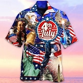 cheap Independence Day Shirts-American Independence Day Men&#039;s American Flag Shirt Summer Hawaiian Shirt Button Up Shirt Short Sleeve Sports Fashion Streetwear Outdoor Casual Hawaiian Summer Spring Cuban Collar Print Blue