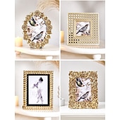 abordables Cadres photo-cadre photo décoratif floral 3D doré, cadre ovale de 5,7 pouces &amp;Cadre rectangulaire 4x6 pouces, cadre photo de table en résine, affichage horizontal et vertical pour la décoration intérieure et les
