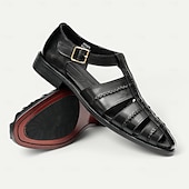 cheap Premium Leather Sandals-Premium Leather Fisherman Sandals with Buckle Detail - Stylish Choice for Outdoor Activities and Social Gatherings