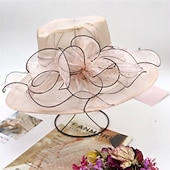 cheap Party Hats-Hats Organza Sun Hat Holiday Tea Party Horse Race Cocktail Elegant Vintage Cute With Feather Floral Headpiece Headwear