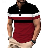 preiswerte Klassisches Poloshirt für Herren-Herren Golfhemd Golf Poloshirts Arbeit Casual Kargen Kurzarm Basic Modern Farbblock Patchwork Knopf Sommer Frühling Regular Fit Weiß Rote Marineblau Grau Golfhemd