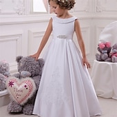 Flower Girl Dress Kid's Girls' Lace Dress Formal Dress Princess Dress First Communion Dress Performance Wedding Party Elegant Beautiful Lace Solid Color Sleeveless Crew Neck White 4 years+4