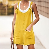 abordables Pantalon en coton et lin-Femmes Normal Pantalon inspiré du lin Basique Couleur Unie Sans manches Col en U Avec Poches Rue Quotidien Coupe régulière Noir Jaune Vert Claire Été