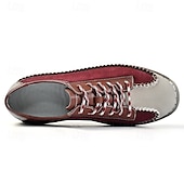 economico Sneakers da uomo-scarpe casual da uomo con lacci fatte a mano color bordeaux e grigio – scarpe da passeggio in pelle vintage