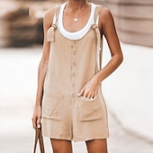 abordables Pantalon en coton et lin-Femmes Normal Pantalon inspiré du lin Basique Couleur Unie Sans manches Col en U Avec Poches Rue Quotidien Coupe régulière Noir Jaune Vert Claire Été
