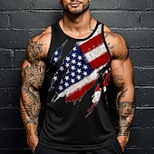 cheap Patriotic Veteran T shirts-American Independence Day Men&#039;s American US Flag T Shirt Vest Top Sleeveless T shirt 3D Print Crew Neck Shirt Vacation Casual Hawaiian Holiday Black White Blue Summer Spring Clothing Apparel S M L XL