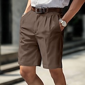 baratos Calças de Vestir Curtas-Homens Calção Shorts sociais Bermudas Pregueado Cintura elástica Perna reta Tecido Conforto Sem Ferro Comprimento do joelho Escritório O negócio Diário Moda Roupa de rua Preto Marron