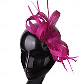 preiswerte Faszinator-Kopfschmuck Faux Leinen Hochzeits Pferderennen Cocktail Elegant Süß Mit Feder Kopfschmuck Kopfbedeckung