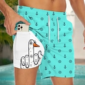 cheap Animals &amp; Birds-Men&#039;s Anchor Funny Duck Lined Shorts 2 in 1 Board Shorts Swim Shorts Mid Waist Hawaiian Vacation Beach Wear Side Pockets With Compression Liner Elastic Drawstring Waist Designer Clothing Apparel