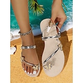 economico Infradito da Vacanza-Per donna Sandali Boho Da mare Giornaliero Farfalla Piatto Punta tonda Festività PU Mocassino Argento Nero Bianco