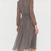 cheap Elegant Floral Dresses-Women's Midi Dress Lace Dress Cocktail Dress Elegant Fashion Party Birthday Date Regular Fit Polka Dot Long Sleeve Crew Neck Black Khaki Summer