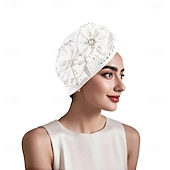 abordables Fascinators-Coiffure Mélange Polyester / Coton Chapeau souple Turbans Mariage Église Avec Perlage Paillettes Casque Couvre-chef