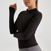 رخيصةأون تي شيرتات وبلوزات بدون أكمام للجري-نسائي تيشيرت للجري سحاب كم طويل تي شيرت فضفاض ملابس الرياضة لون سادة سريع جاف متنفس تمرين نادي رياضي المشي الركض ملابس رياضية ألبسة رياضية أسود مشمشي كوفي