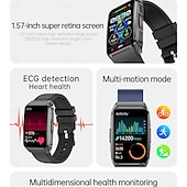 abordables Relojes inteligentes-696 ET650 Reloj inteligente 1.57 pulgada Pulsera inteligente Bluetooth ECG + PPG Podómetro Recordatorio de Llamadas Compatible con Android iOS Mujer Hombre Llamadas con Manos Libres Recordatorio de