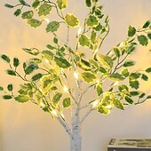economico Luci decorative-1 pz 60 cm con luce albero a led a foglia verde, luce bianca calda, decorazione per cortile interno ed esterno primaverile ed estivo, alimentatore per batteria AAA, alimentatore USB a doppio uso
