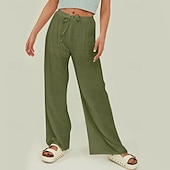 abordables Pantalon uni en coton et lin-Femmes Short en coton et lin Pantalon inspiré du lin Pantalon en coton et lin Streetwear Occasionnel Longueur complète Naturel Uni Avec Poches Conception à cordon élastique Confortable Extérieur Rue