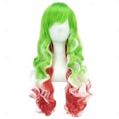 economico Parrucche di Carnevale-Parrucche sintetiche Ondulato Tessitura riccia Taglio scalato Con frangia A macchina Parrucca 28 pollici A1 A2 A3 A4 A5 Capelli sintetici Per donna Classico Comodo Colore Graduale e Sfumato