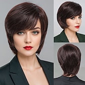 economico parrucca più vecchia-Parrucche sintetiche Ondulato Tessitura riccia Taglio asimmetrico Frangetta dritta A macchina Parrucca 30 pollici A1 Capelli sintetici Per donna Classico Comodo Colore Graduale e Sfumato Marrone