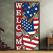 baratos Banners de Garagem e Porta-Decorações de Porta do Dia da Independência de 4 de Julho Cobrimentos de Porta Tapestry Americana Cortina de Porta Decoração Fundo Interior/Exterior Faixa de Porta para Porta da Frente Fazenda
