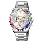 cheap Quartz Watches-SKMEI Men&#039;s Watch with Diamond Studded Rainbow Circle Three Eye Six Pin Multifunctional Quartz Watch