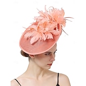 abordables Fascinators-Coiffe Tulle Imitation Lin Chapeau Fedora Course de Chevaux ancien Mignon Avec Plume Casque Couvre-chef