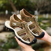 abordables sandalias de exterior-Sandalias deportivas multitirantes verdes y marrones para hombre con velcro ajustable y suela antideslizante para aventuras al aire libre